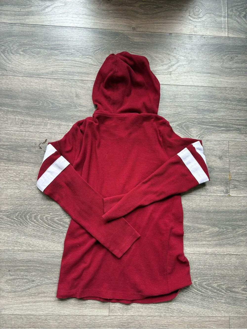 TrueReligion Maroon Hooded Sweatshirt with White Sleeve Stripes Mens extra small